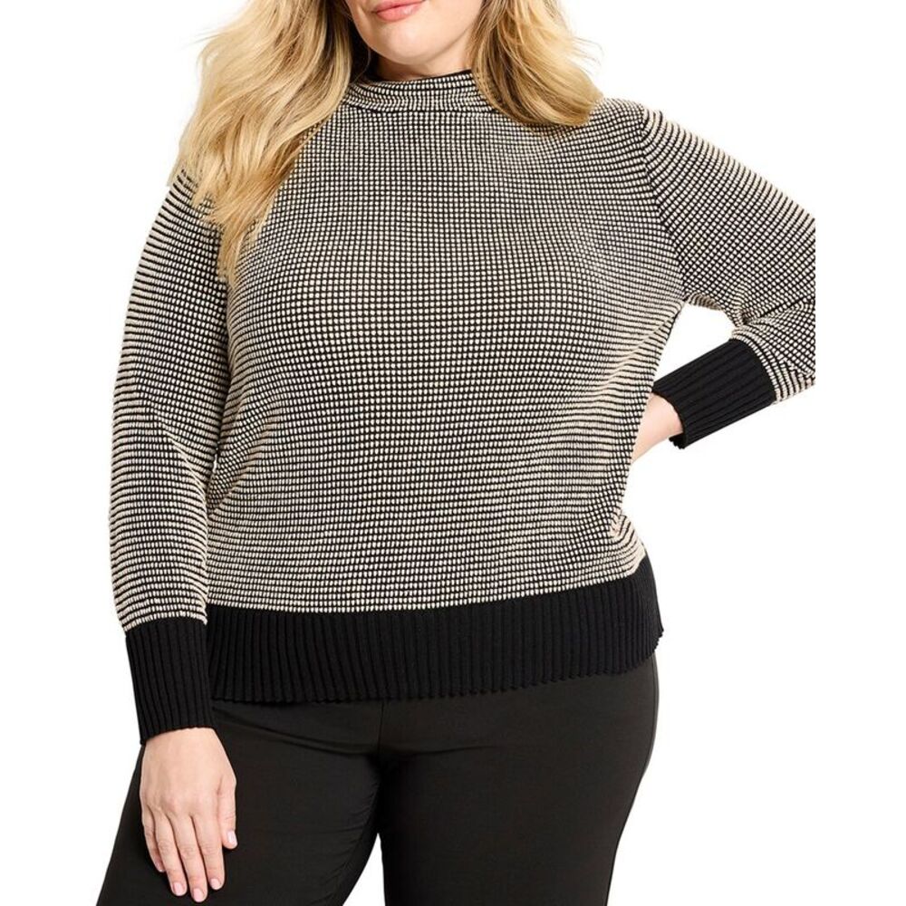 Nic+Zoe Womens  Plus Funnel Neck Pixel Knit Sweater, Black